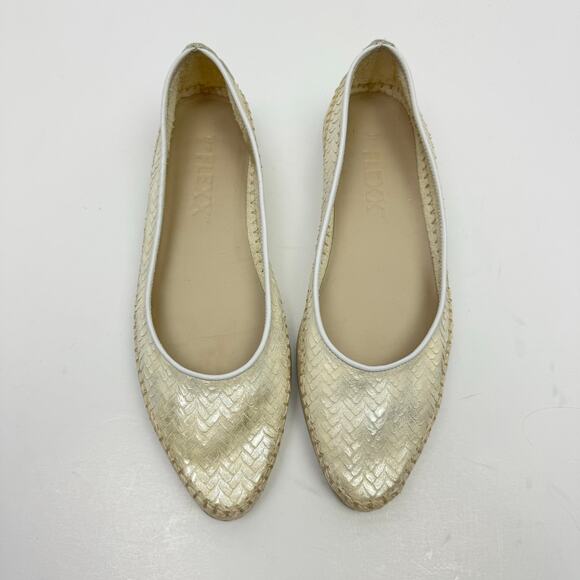 The Flexx | Metallic Ivory Cream Leather Texture Pointed Toe Espadrille Flats - Picture 2 of 12